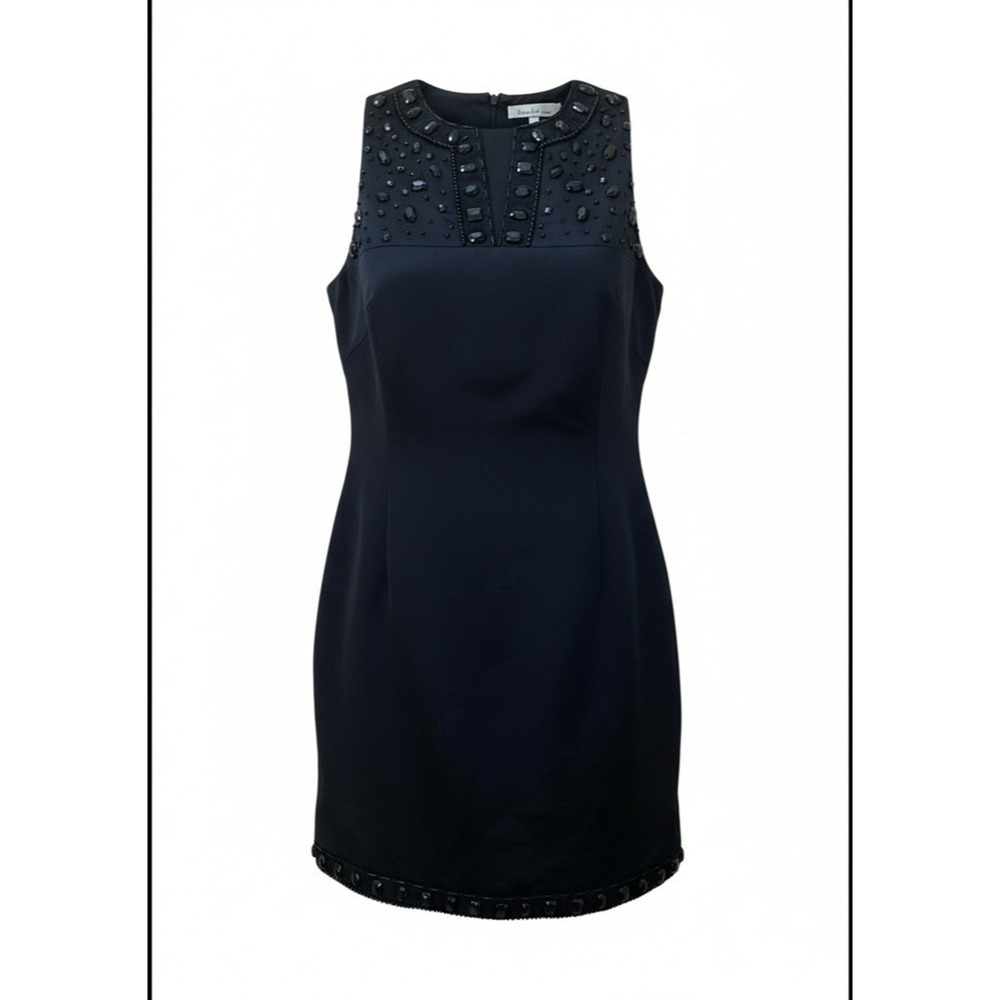 Laundry by Design Shiny Black Beaded Sleeveless Split V Neck Sheath Dress 2